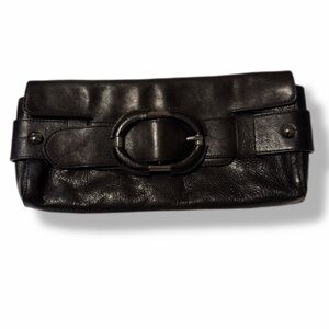 Kenneth Cole Black Leather Clutch Wristlet Foldover Bag